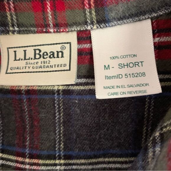 LL Bean Plaid Gray Red Short 100% Cotton Flannel Sz M Short - Picture 3 of 8